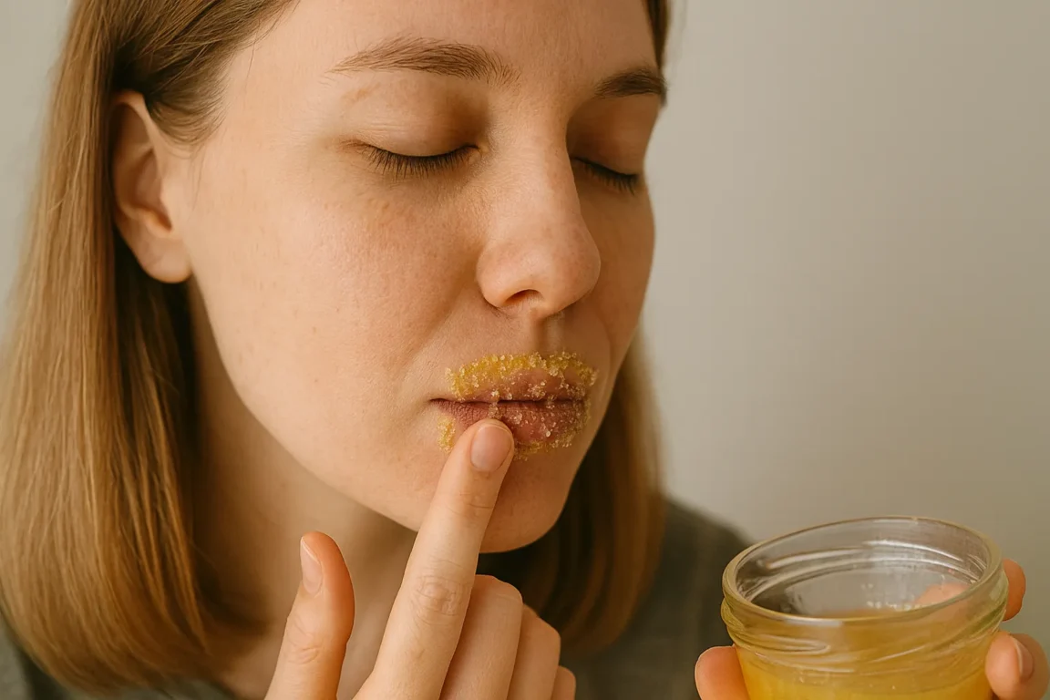 Como fazer esfoliante labial com açúcar e azeite para lábios mais macios