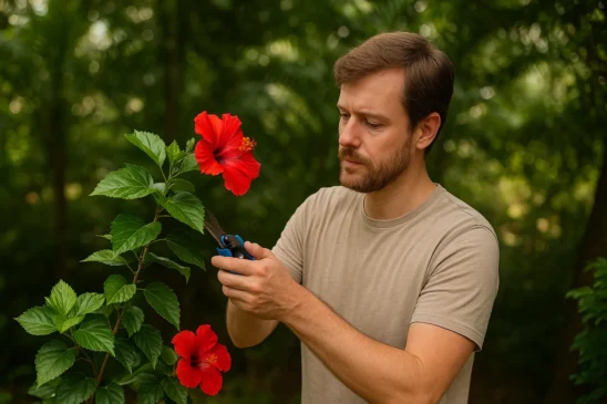 Hibisco floresce mais com podas leves e exposição solar filtrada