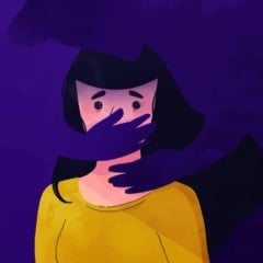 Ilustração de uma pessoa sendo silenciada, com mãos cobrindo a boca.