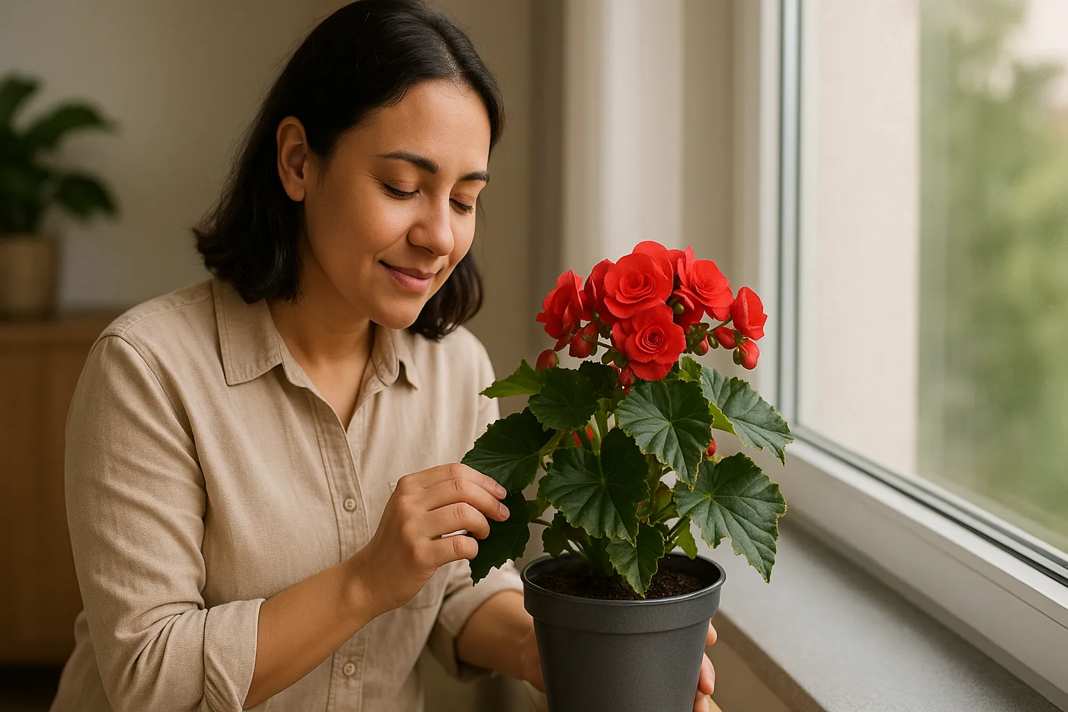 Begônia desidratada volta a florescer com técnica de enraizamento caseiro em água