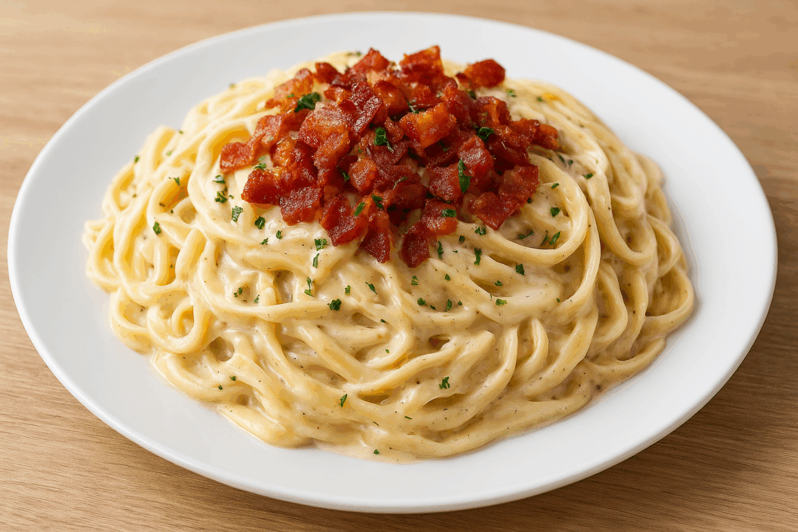Cozinha Viva: Fettuccine Alfredo com bacon crocante 