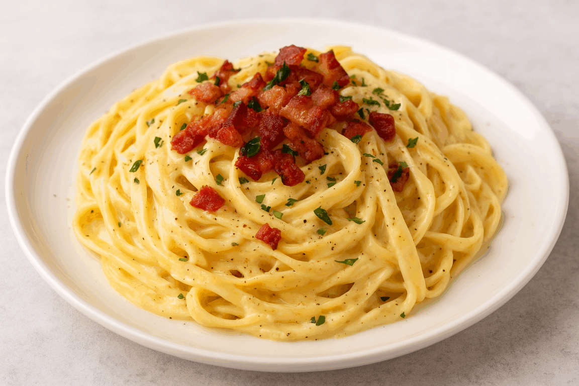 Cozinha Viva: Fettuccine alfredo com bacon crocante
