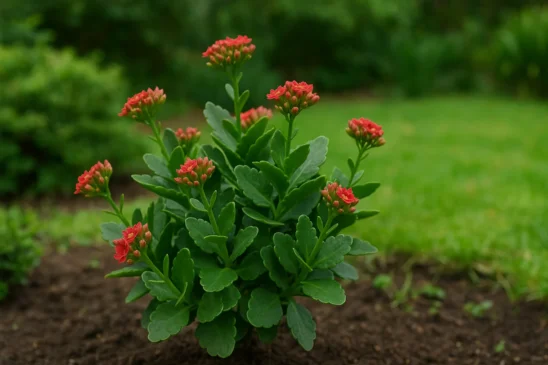 Jardineiros corrigem kalanchoe com flor pequena ajustando iluminação corretamente