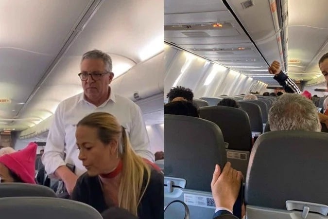 Alexandre Padilha atende passageira com hipoglicemia durante voo de Brasília ao Rio de Janeiro. (Foto: Reprodução)