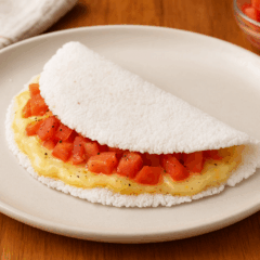 Tapioca recheada com queijo e tomate