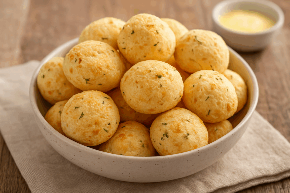Cozinha Viva: Pão de queijo com ervas finas e recheio de queijo