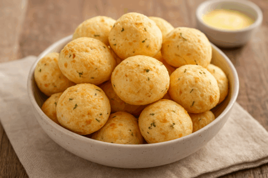 Cozinha Viva: Pão de queijo com ervas finas e recheio de queijo