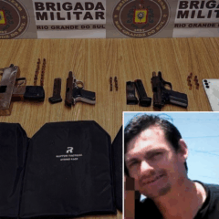 Foto: Armas apreendidas em ação da BM. No canto: Antônio Marcos Junior.