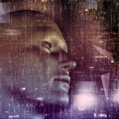 Rosto humano estilizado com sobreposição de código binário, conceito de inteligência artificial. Rosto humano estilizado com sobreposição de código binário, conceito de inteligência artificial.