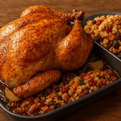 Cozinha Viva: Peru assado com farofa de frutas