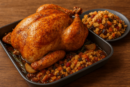 Cozinha Viva: Peru assado com farofa de frutas