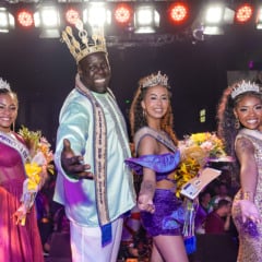Da esquerda para a direita: princesa Katrine Damasceno (XV de Novembro); rei momo Carlos Eduardo Marques de Souza (Nação Verde e Branco);  rainha Ana Luiza Dellapussa Soares (Pérola Negra); princesa Inaiara Ketlyn dos Santos de Sousa (Filhos de Jardel) - Foto: William Cabral/Divulgação
