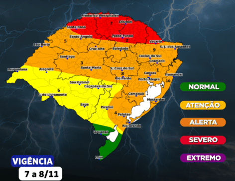 Defesa Civil coloca Vacaria em área de risco severo para chuvas e ventos acima de 100 km/h