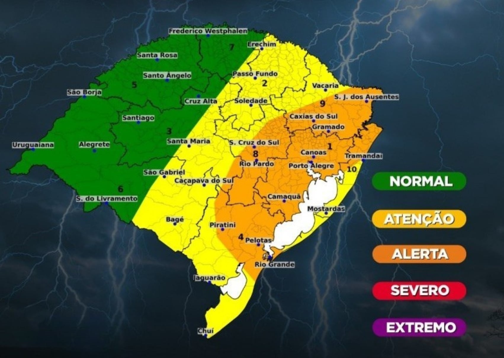 Frente fria traz tempestades com risco de granizo e ventos de 90 km/h ao RS nesta sexta-feira (28)