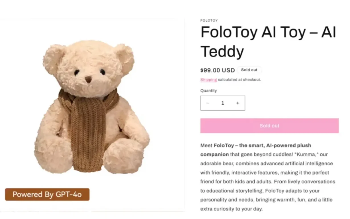 Ursinho de pelúcia com IA é suspenso após dar respostas impróprias