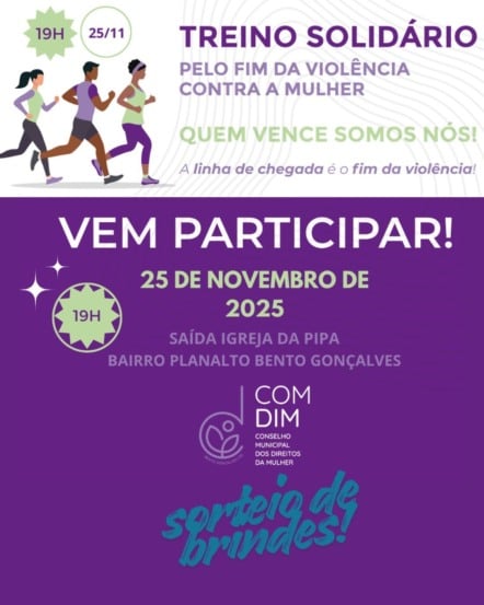 Conselho dos Direitos da Mulher de Bento Gonçalves promove treino solidário pelo fim da violência