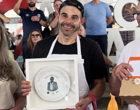 Diogo Baldin, de 41 anos, tornou-se bicampeão do concurso de maior comedor de tortéi. (Foto: Reprodução)