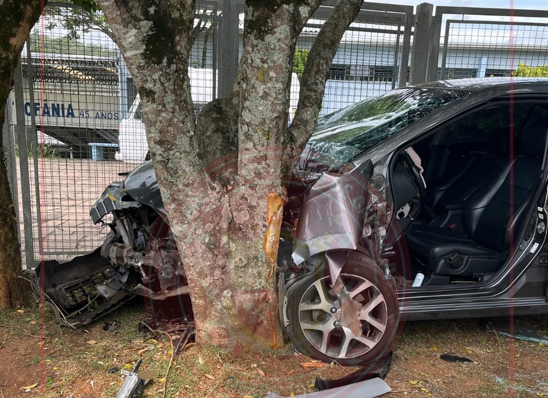 Motorista bate carro em árvore na Perimetral de Garibaldi
