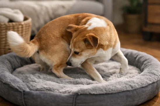 Cão a se preparar para descansar