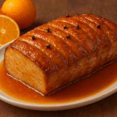 Tender assado com molho de laranja e mel, suculento e f&aacute;cil de preparar. Receita perfeita para a ceia de Natal em fam&iacute;lia.