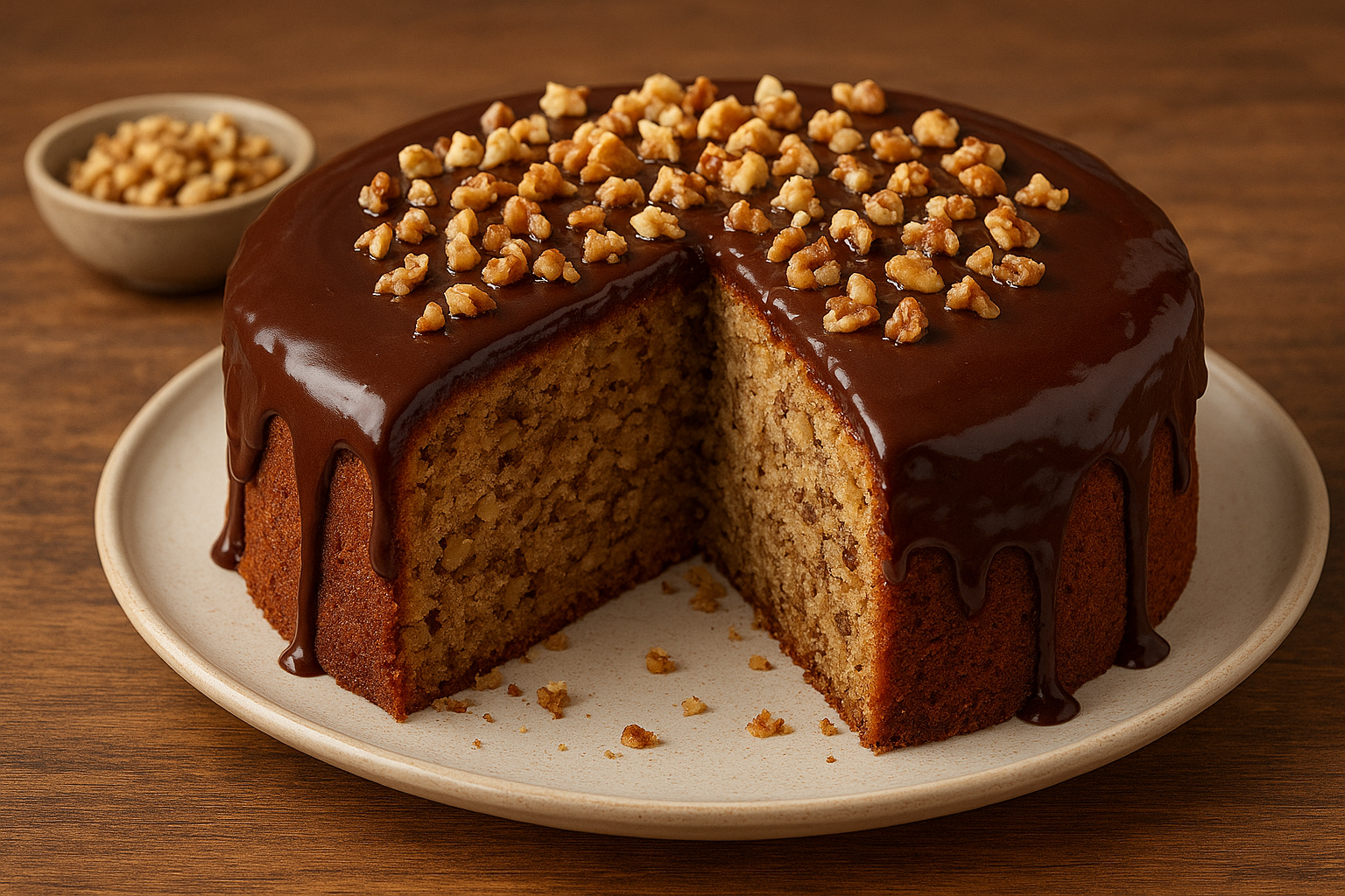 Cozinha Viva: Bolo de nozes com cobertura de chocolate