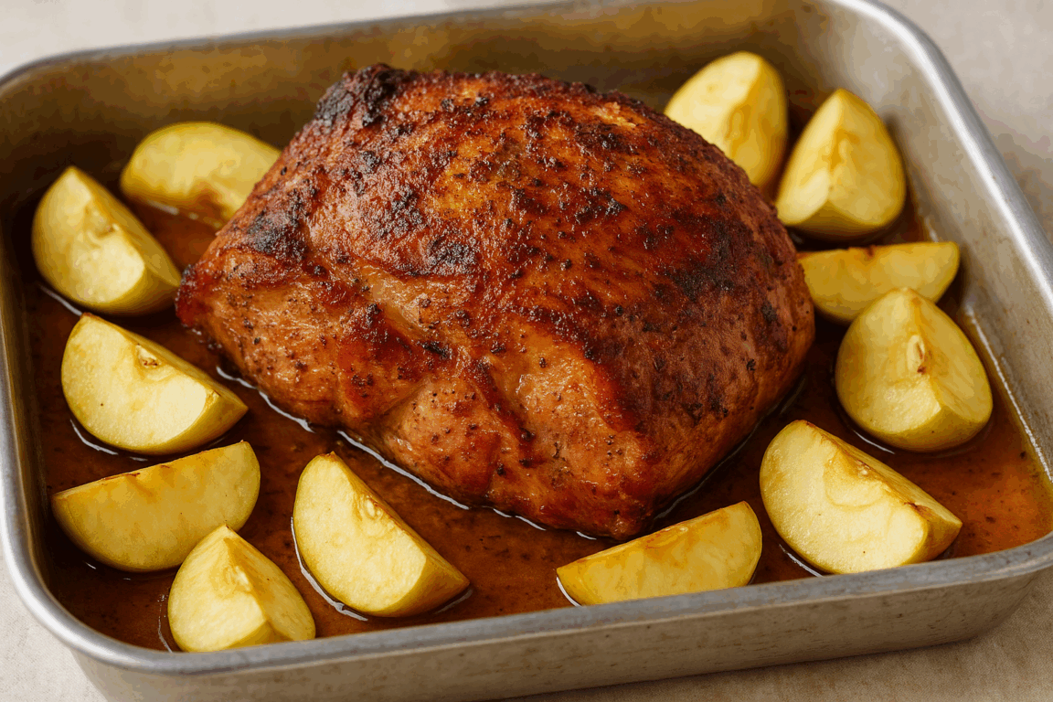 Cozinha Viva: Pernil assado com maçãs Cozinha Viva: Pernil assado com maçãs