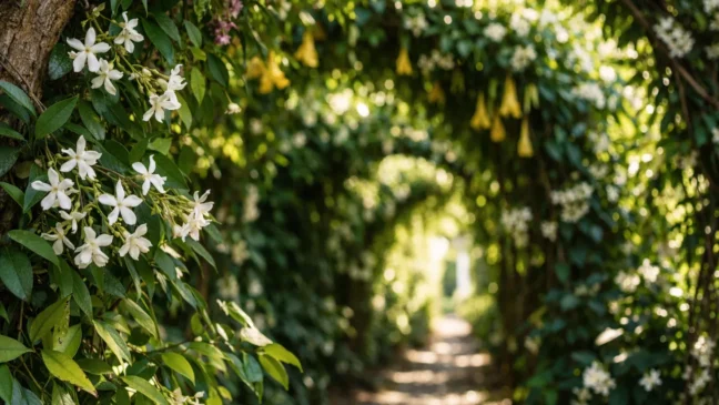 9 plantas trepadeiras perfumadas que criam túneis verdes sem obras