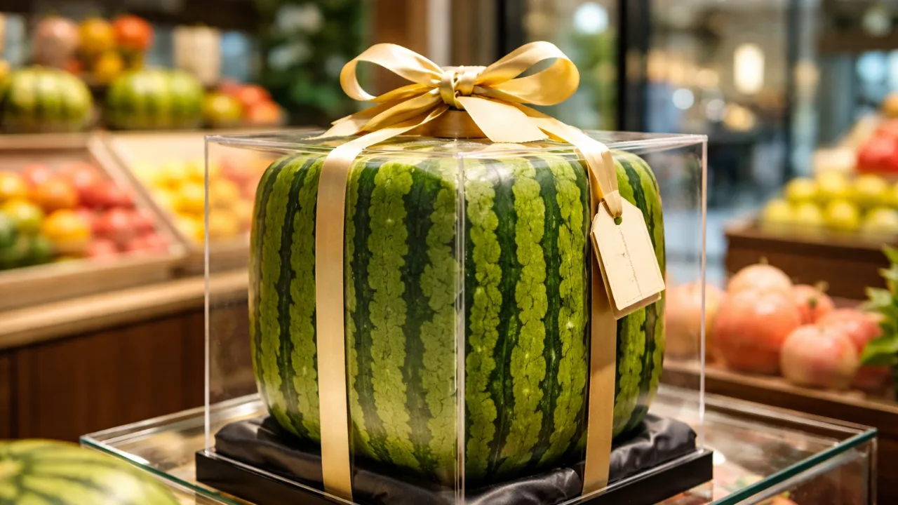 A melancia quadrada de R$ 1.000 que o Japão exibida como jóia