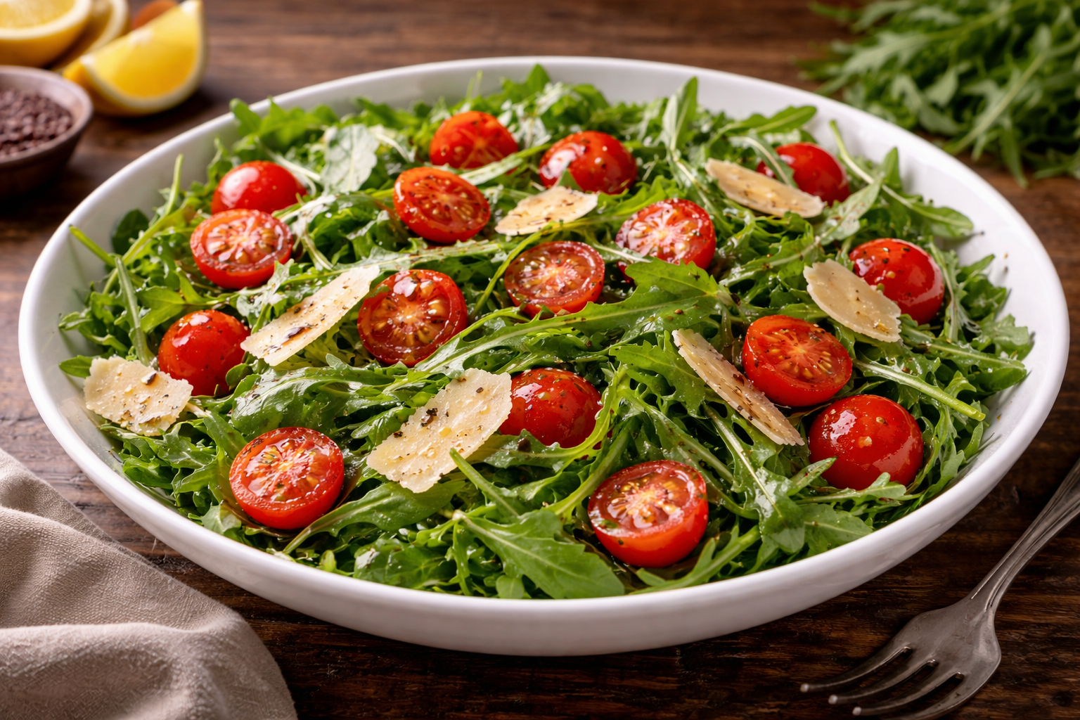 Cozinha Viva: Salada de rúcula com tomate e queijo parmessão