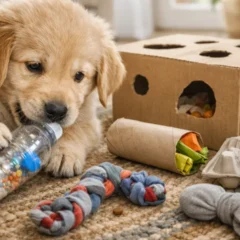 Como criar brinquedos sensoriais para filhotes de cachorro com itens recicl&aacute;veis
