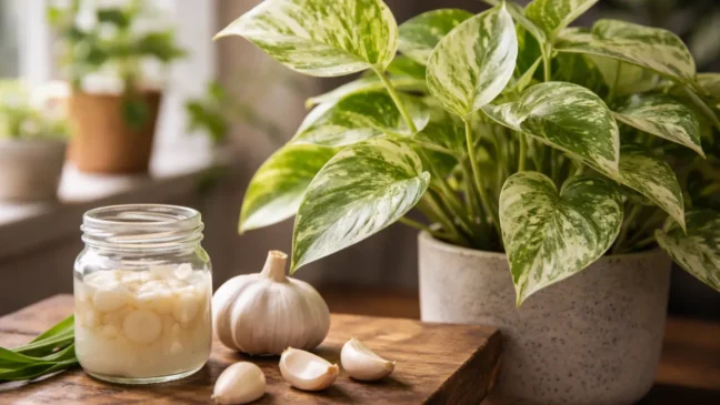 Jiboia branca saudável como um truque antigo com alho evita pragas