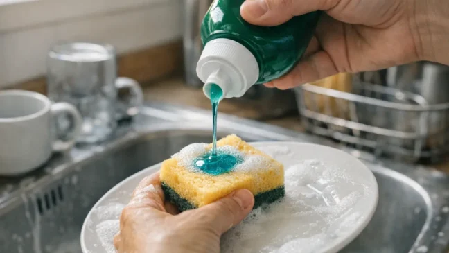 O hábito automático na cozinha que faz o detergente de louça sumir sem limpar de verdade