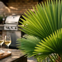 Palmeira-leque 5 usos em &aacute;reas gourmet que melhoram o bem-estar
