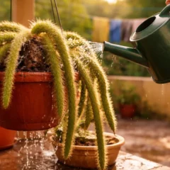 Regando o cacto rabo-de-macaco ao sol-1280x720