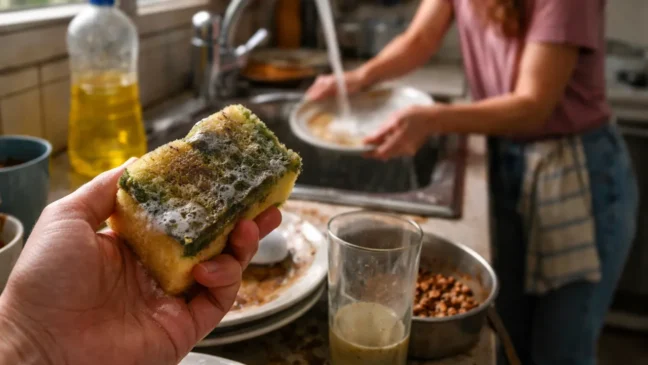Usar a mesma esponja de limpeza por 14 dias parece normal, mas depois de 30 dias ela vira um ponto de contaminação para copos, pratos e talheres sem você perceber