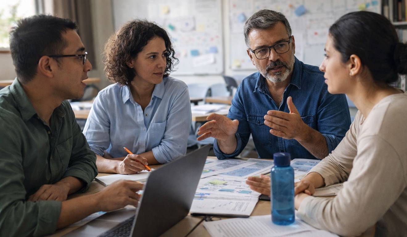 Grupo de pessoas em reunião colaborativa discutindo projetos. Grupo de pessoas em reunião colaborativa discutindo projetos.